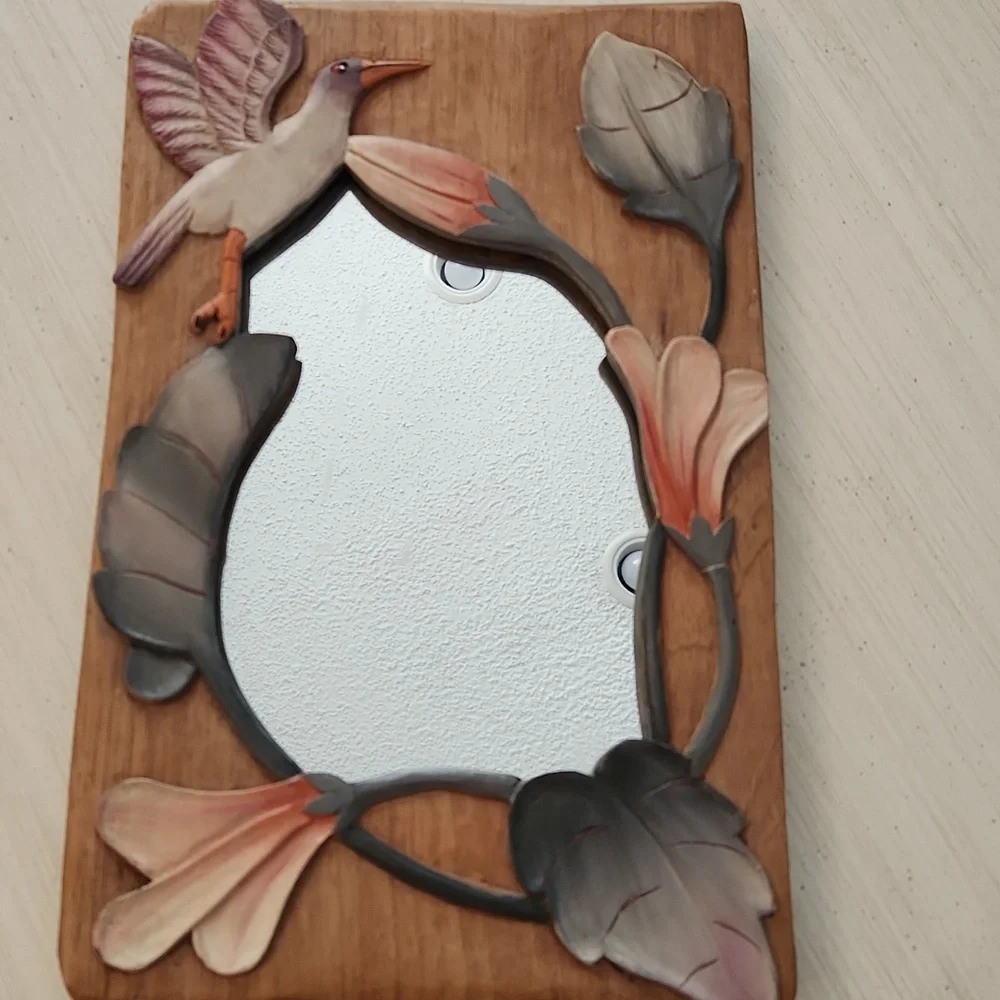 *Wood Hand Carved Mirror Set Birds Flowers Cottagecore Grandmacore Vintage